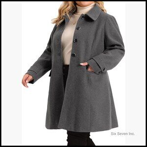 Plus Size Pea Coat Trench Coat with Pockets 100% Polyester